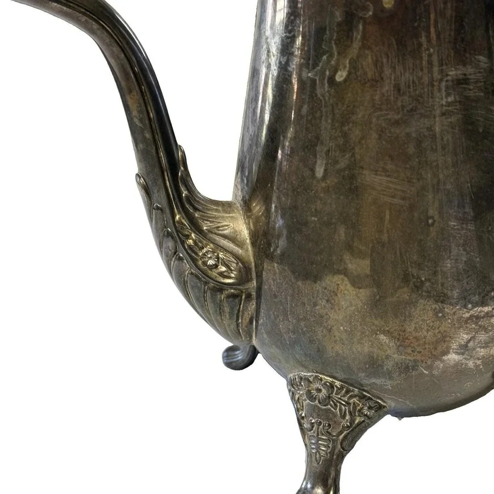 Vintage International Silver Co Silverplate Coffee Tea Pot Ornate Footed 9